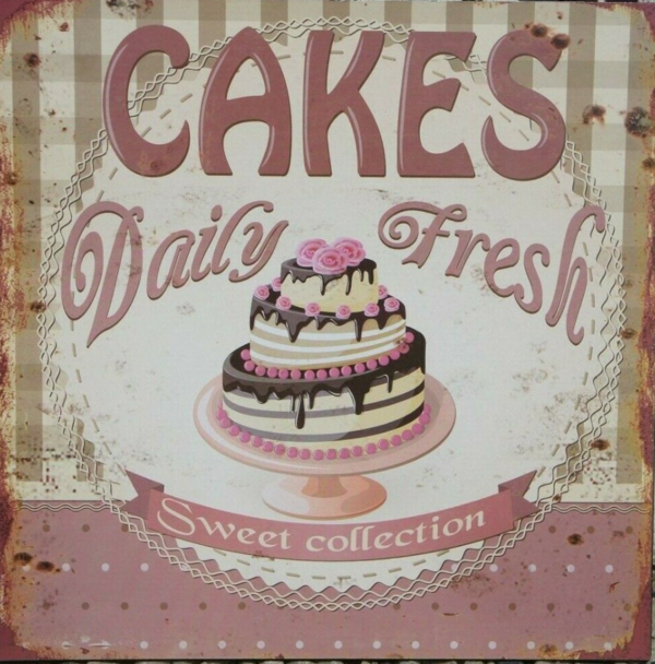 Blechschild Wandbild "Bakery/Cakes" vintage