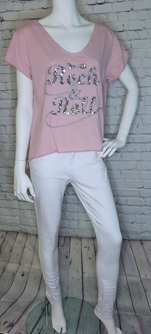 Shirt "Rock ´n Roll" Pailletten rosé   Einheitsgröße 36-42