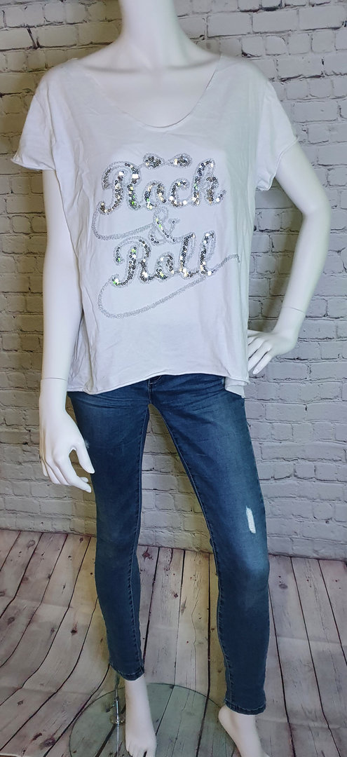 Shirt "Rock ´n Roll" Pailletten weiß   Einheitsgröße 36-42