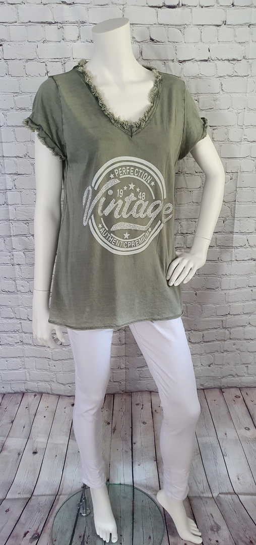 Shirt "Vintage" Strass oliv   Einheitsgröße 36-42